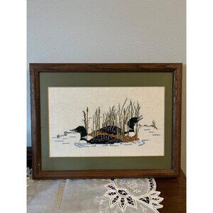 Handmade Framed Cross-stitch Loons